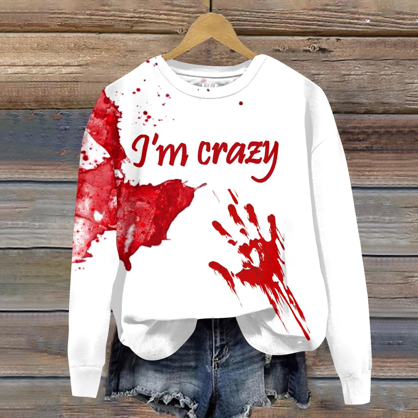 

Женский Хэллоуин с принтом, круглым вырезом и длинными рукавами, свободный крой, повседневный топ с длинными рукавами и длинными рукавами L белый