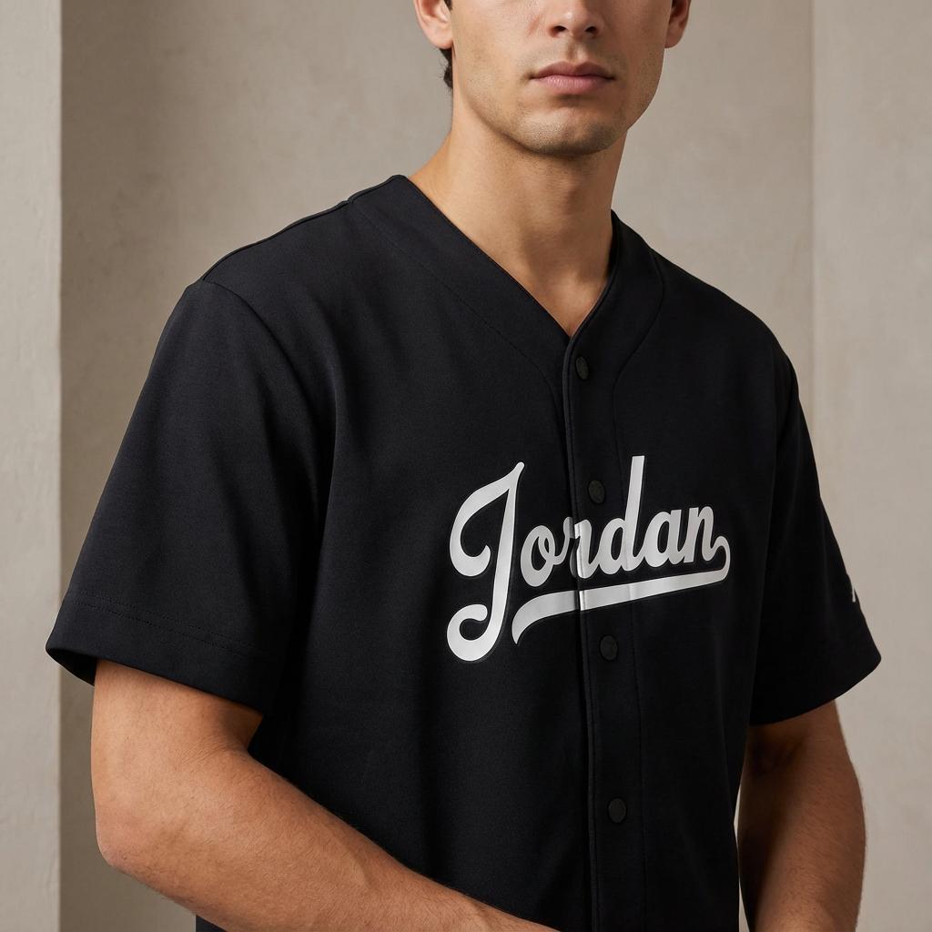 Jordan V-Ausschnitt Buchstaben Einreihig Kurzarm T-Shirt Herren Tops Schwarz FN4664010