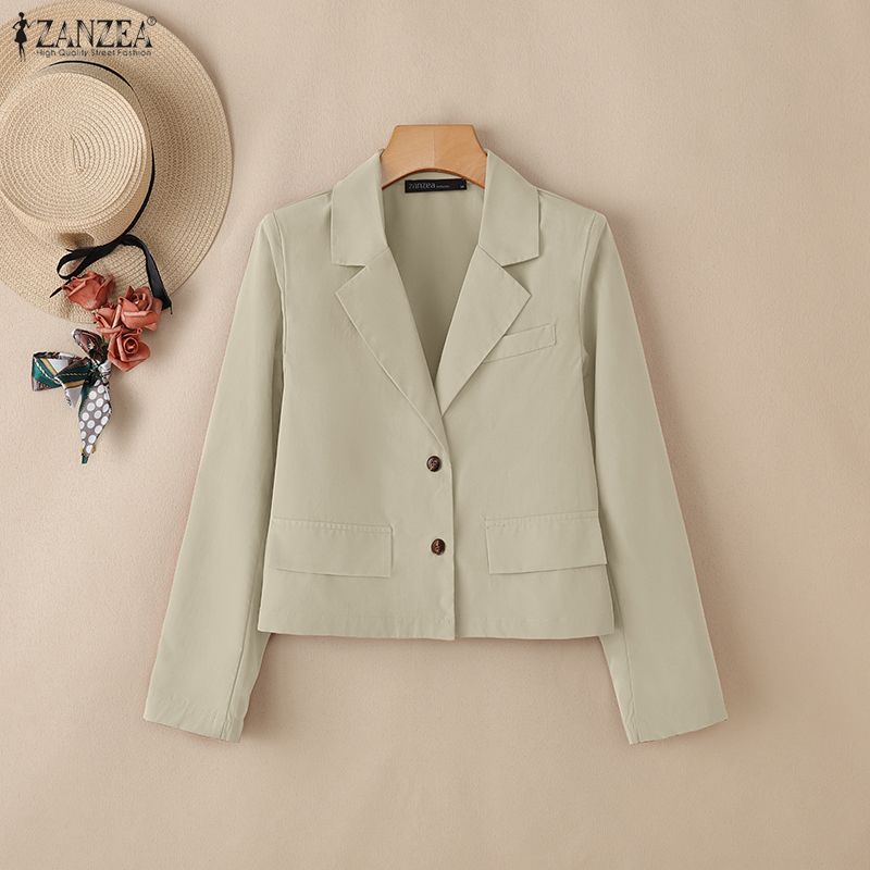 ZANZEA Lässige Damen-Cardigan-Bluse mit Umlegekragen und langen Ärmeln