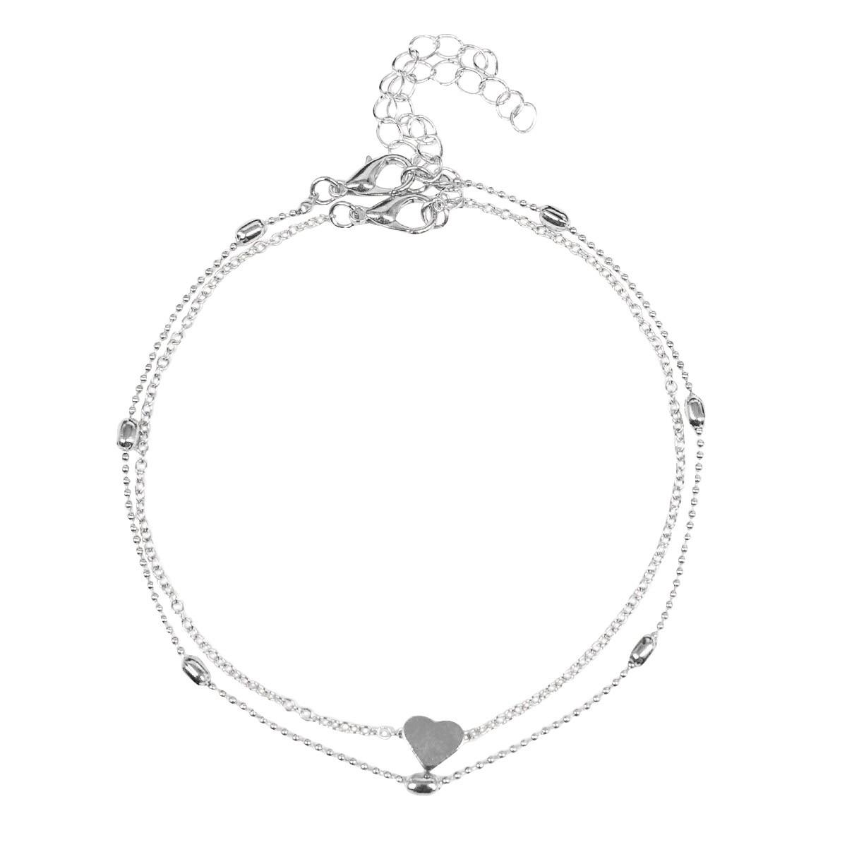 

Двойной ножной браслет, женский ножной браслет в форме начального браслета, летний подарок, пляжные украшения One Size серебряный