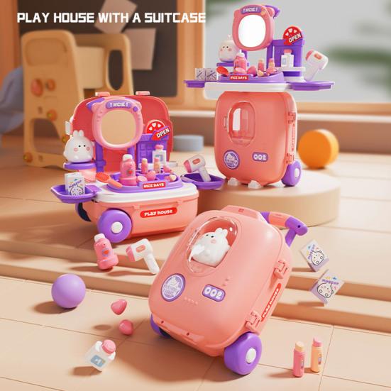 Kids Role Play Suitcase 3-in-1 Pretend Play Set with Mini Kitchen Doctor