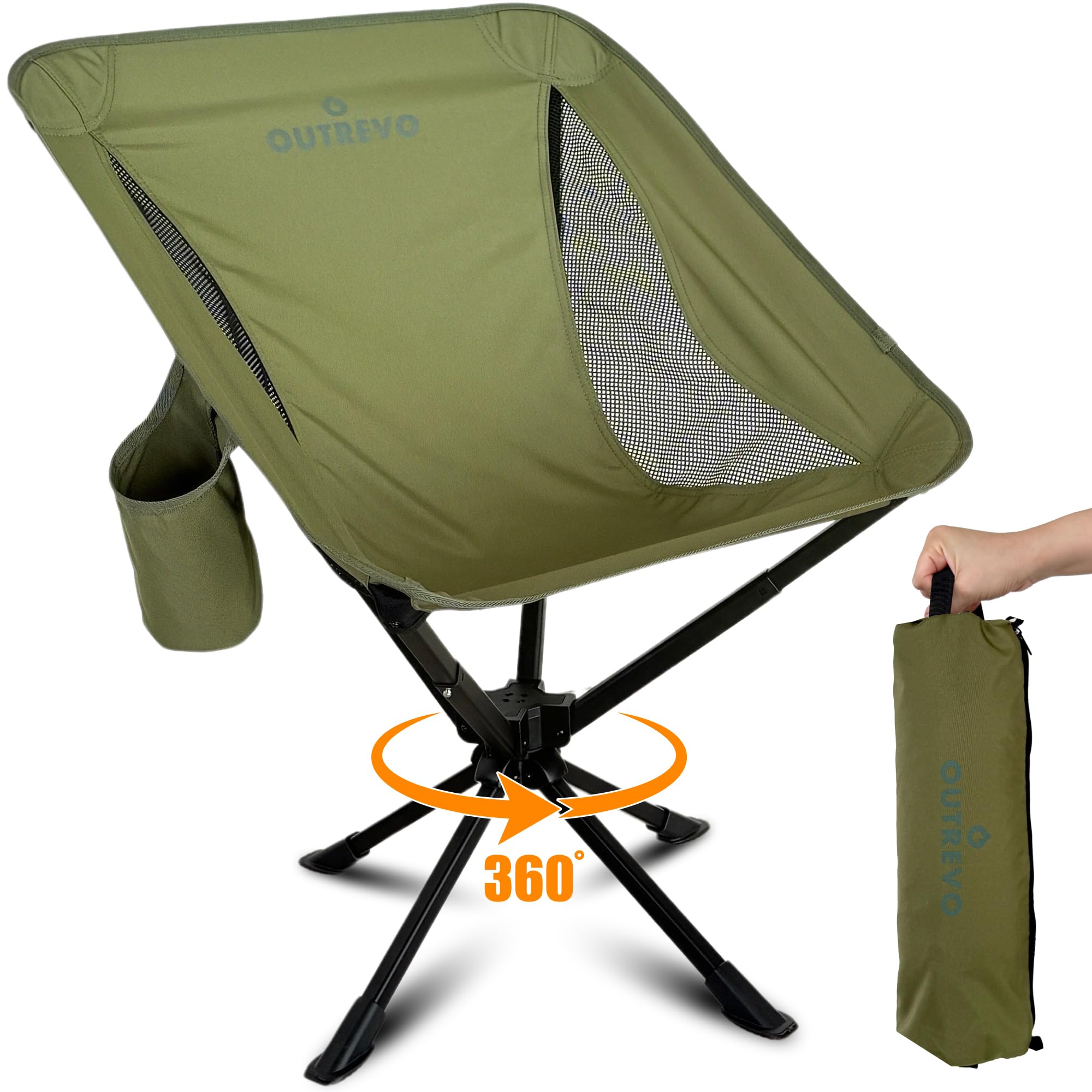 

OUTREVO 360 Degree Rotation Outdoor Chair Compact Lightweight Folding One Touch Chair with Bag Outrevo [Revolver] (Khaki)