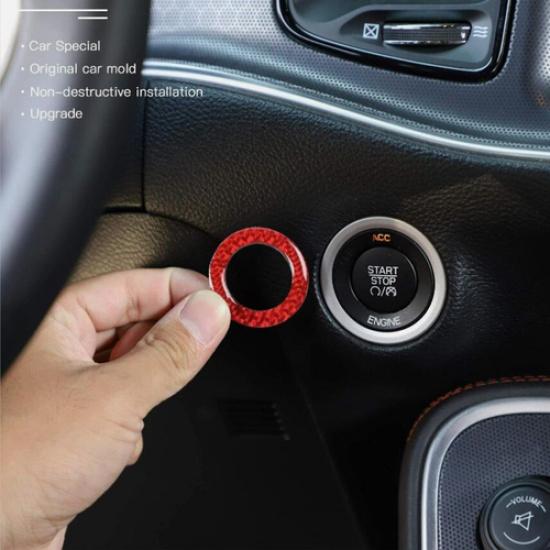 For Ram 3500/2500/1500 11-2024 Red Carbon Keyless Engine Start Button Ring Trim