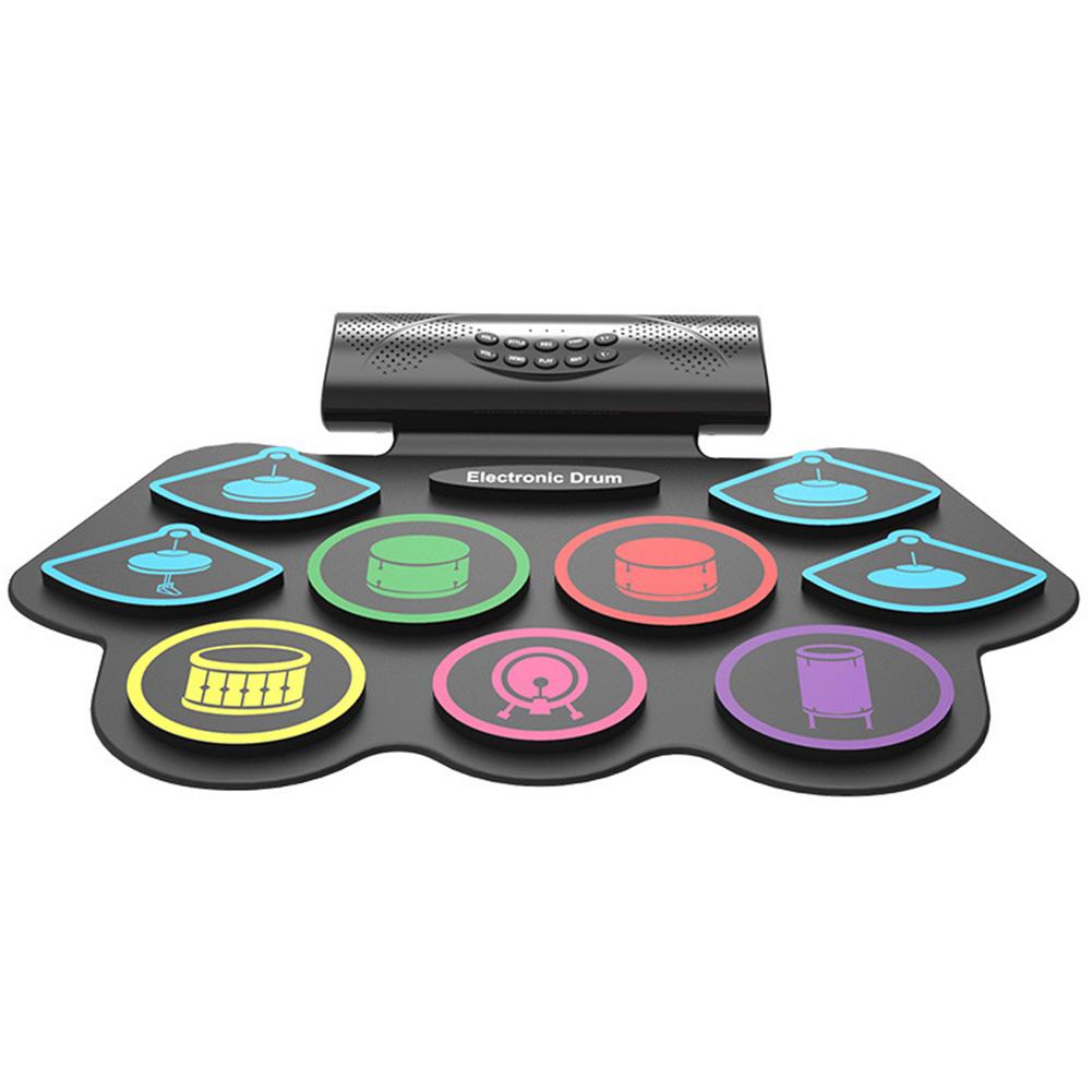 

Ролл-ап пэд для практики барабанов с барабанными палочками и педалями Портативная барабанная установка BT Электрический барабанный пэд для детей Рождественский подарок на день рождения чёрный