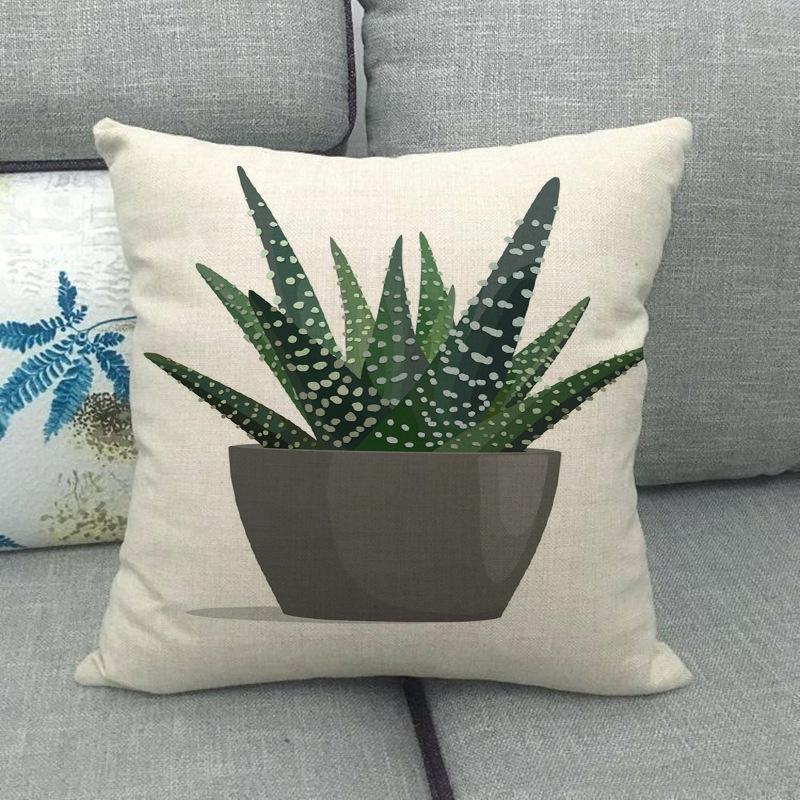 Cartoon Green Potted Cactus Digital Printing Short Plush Pillow Covers For Car Sofa Office Cushion Cover Home Goods 60X60Cm