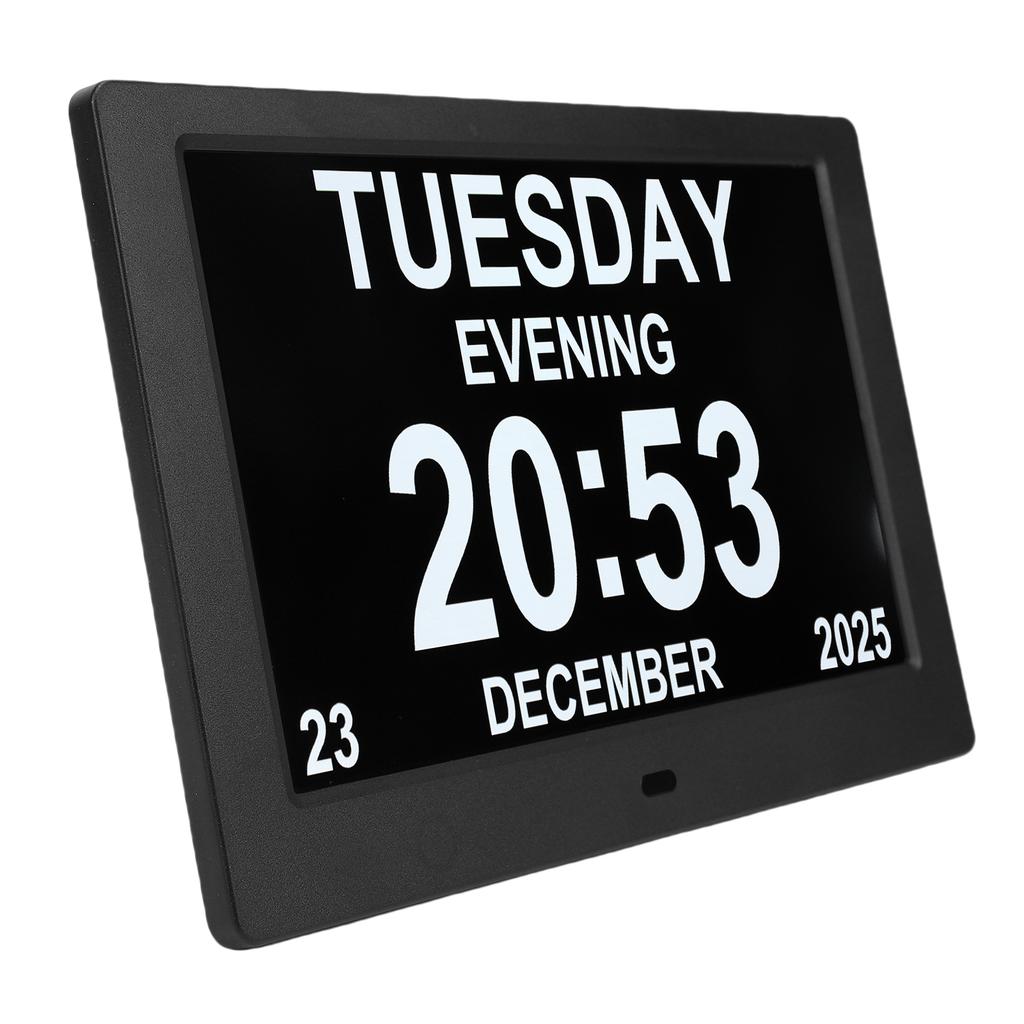 Digital Calendar Clock 8in Large Display Date Time with Reminders Day Night Dimmable Key Remote Control Desk Wall