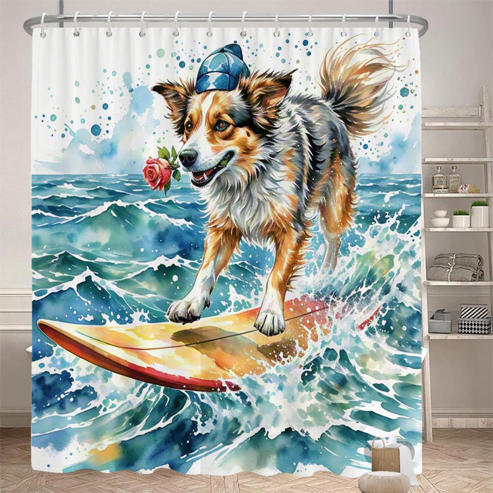 

Watercolor Cats And Dogs Funny Shower Curtain Bathroom Curtain Amusing And Creative Animal Decorative Curtain With Hooks W60H190(CM)-1 Pcs