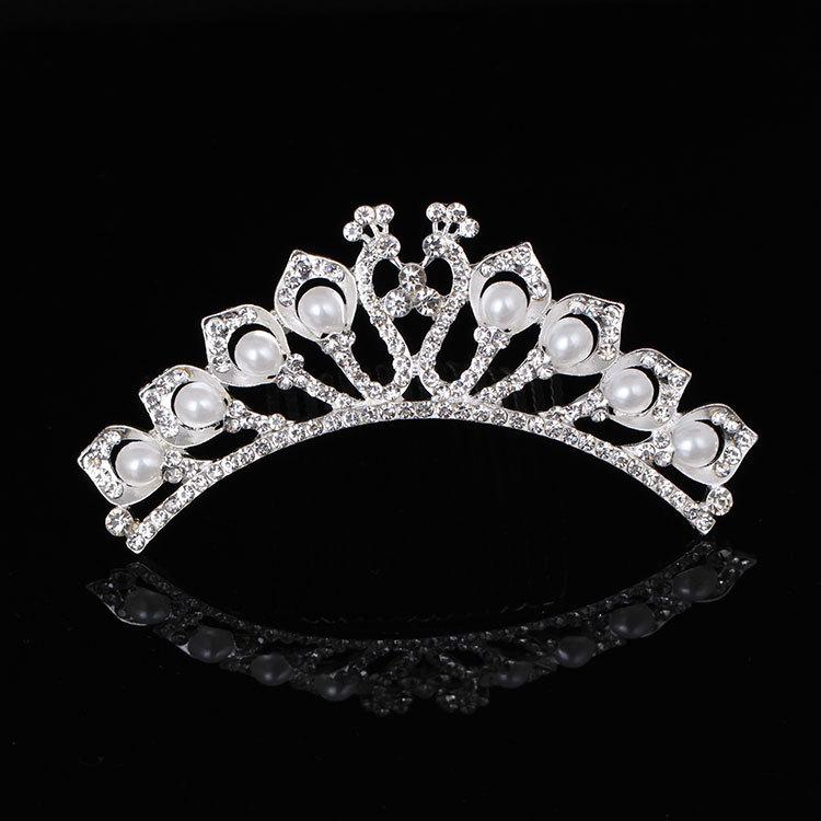 New Children's Crown Rhinestone Hair Accessories Princess Crown Girl's Birthday Alloy Comb Girl's Crown Tiara