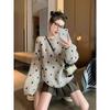 Khaki Polka Dot Pullover Sweater for Women New Autumn and Winter Thickened Loose Casual Lazy Style Sweater