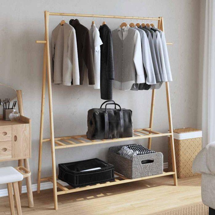 VidaXL Porte-vêtement avec étagères 132x45,5x150,5 cm bambou, porte-manteau, porte-manteau avec étagère, porte-vêtements 4008912