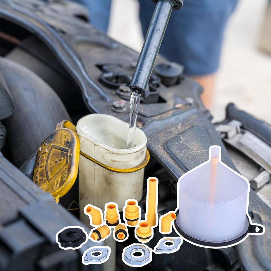 Coolant Flush Kit with 15Piece Radiator Funnel - Spill-Proof Cooling System Supplies for RV Tank Brake Fluid & Windshield Washer