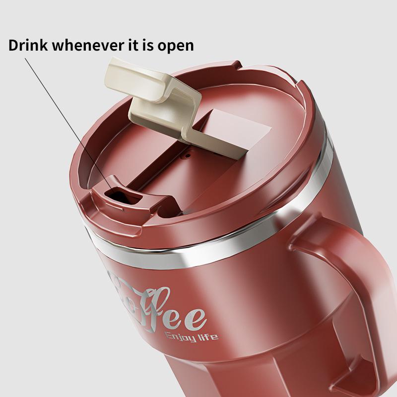 1ks 400ml/13.5oz 304 Nerezový Kávový Hrnček s Víčkem a Uchem Dvouvrstvý Kávový Hrnček Nádobí Opakovaně Použitelný Izolovaný Pohár na Vodu