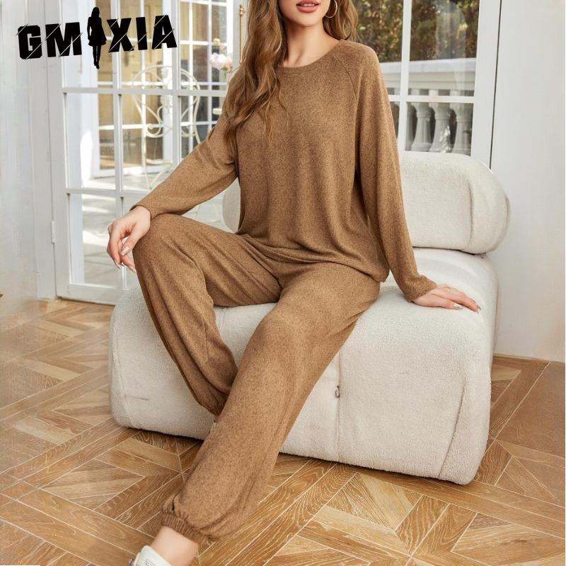 GMXIA Women's Homewear Suit Autumn and Winter Long-sleeved Drawstring Trousers Two-piece Suit Pajamas