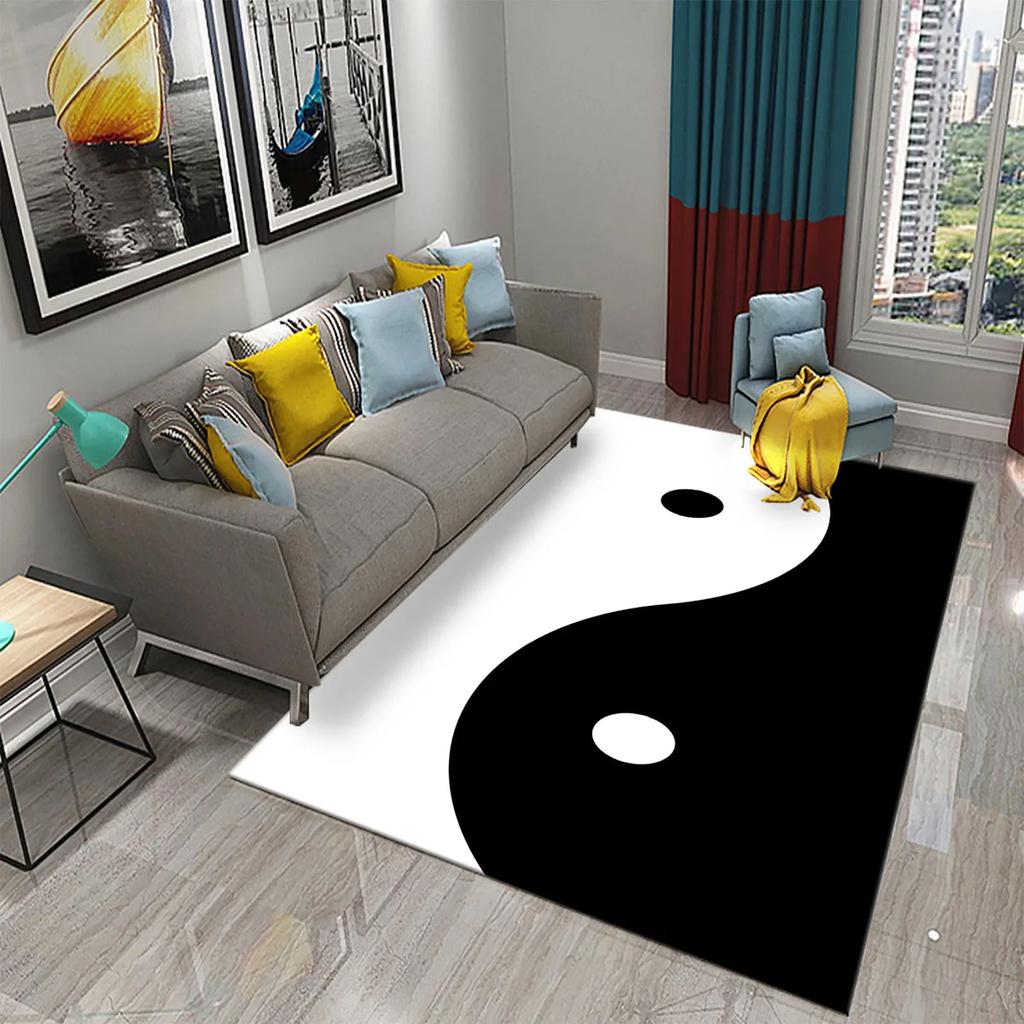 3D Yin Yang Carpet Black and White Rugs Bathroom Door Non-slip Mat Porch Living Room Kitchen Door Mat Bedroom Balcony Decor Mat