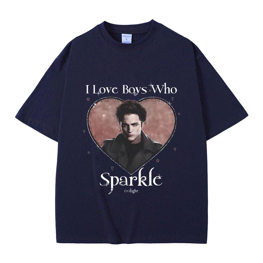 

Фильм Сумерки Я люблю мальчиков, которые сверкают Роберт Паттинсон Графическая футболка Эдвард Каллен Футболка Мужская Женская Винтажная Футболка Оверсайз M