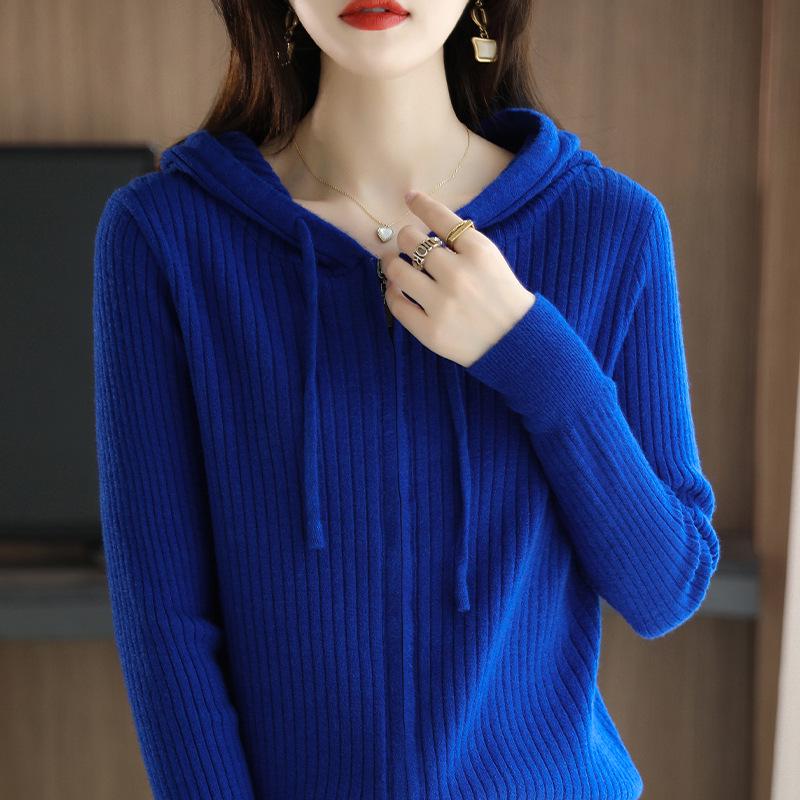 Early Autumn Hooded Knit Cardigan - Women's Slim Fit Long Sleeve Jacket