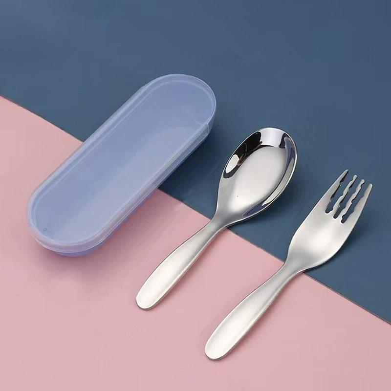 Outdoor Tourism 304 Stainless Steel Portable Tableware, Children'S Tableware, Dessert Tableware, Spoon And Fork Combination