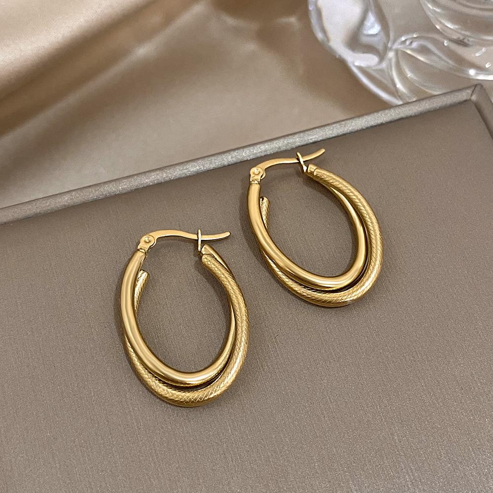 

Stainless Steel U-shaped Texture Earrings Women Classic Fashion Minimalist Hoop Earrings Waterproof Daily Jewelry Accessories