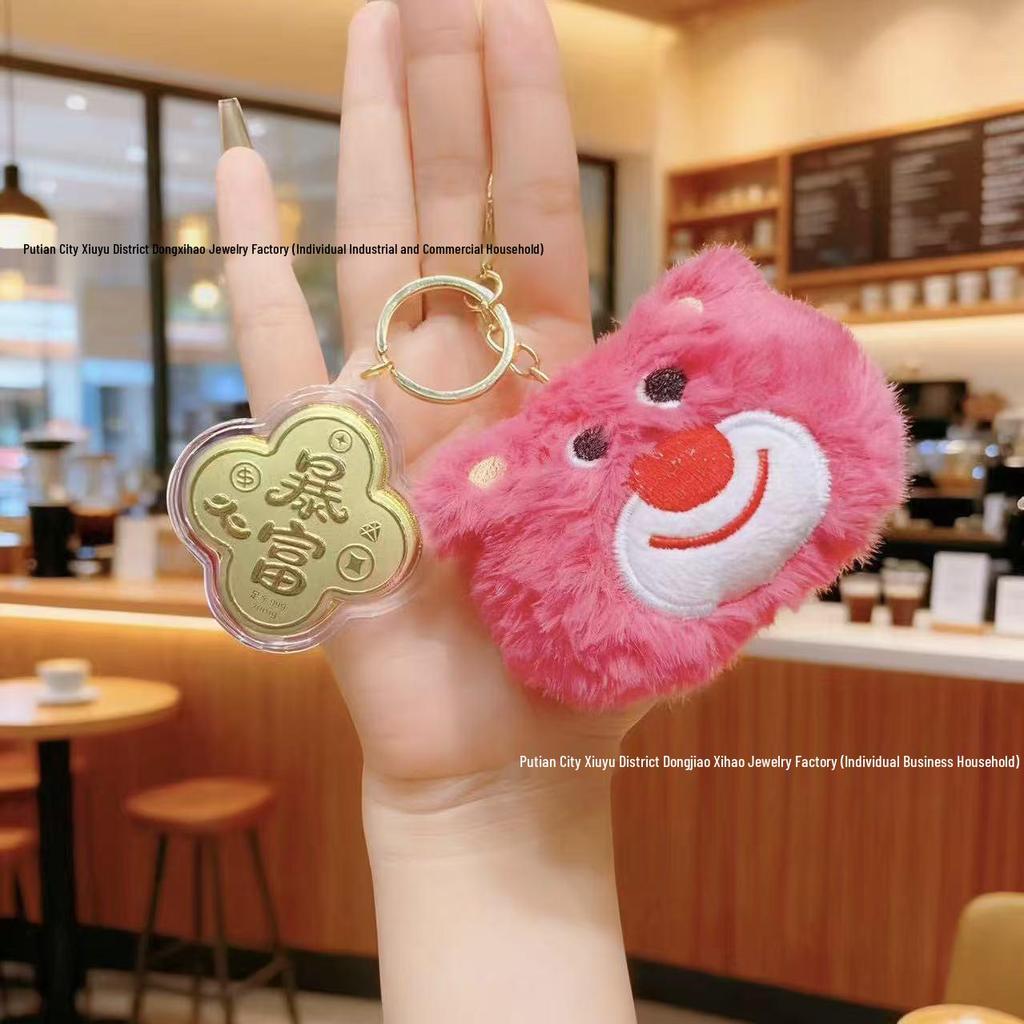 999 Pure Gold Four-Leaf Clover Good Luck Charm: Little Fish, Strawberry Bear Bracelet, Keychain, & Phone Pendant