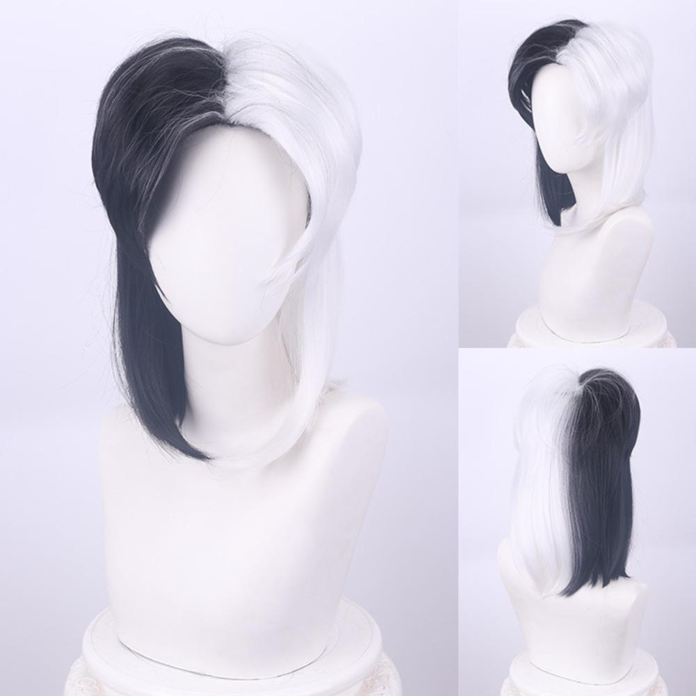 Cosplay Halloween Feest Pruiken CRUELLA Deville De Vil Zwart Wit Met Pony Kort Bob Kapsel voor Vrouwen Hittebestendige Synthetische Pruik white