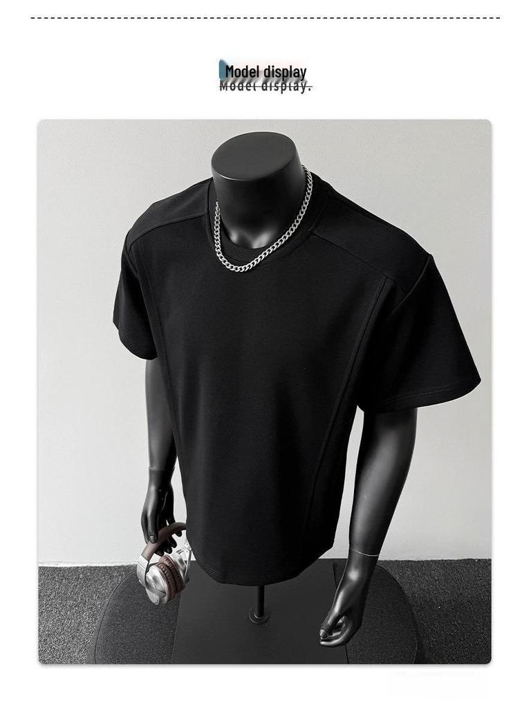 2026 Summer Men's Trendy Japanese Retro Patchwork Heavyweight Loose Casual T-Shirt