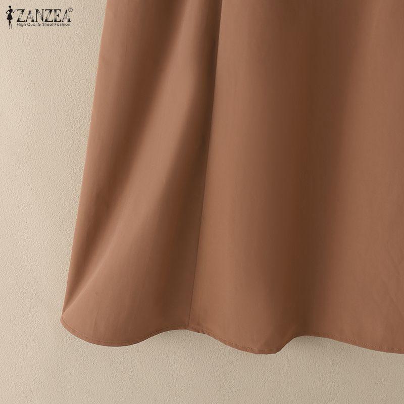 ZANZEA Women Daily Casual Round Neck 3/4 Sleeve Elegant Dress