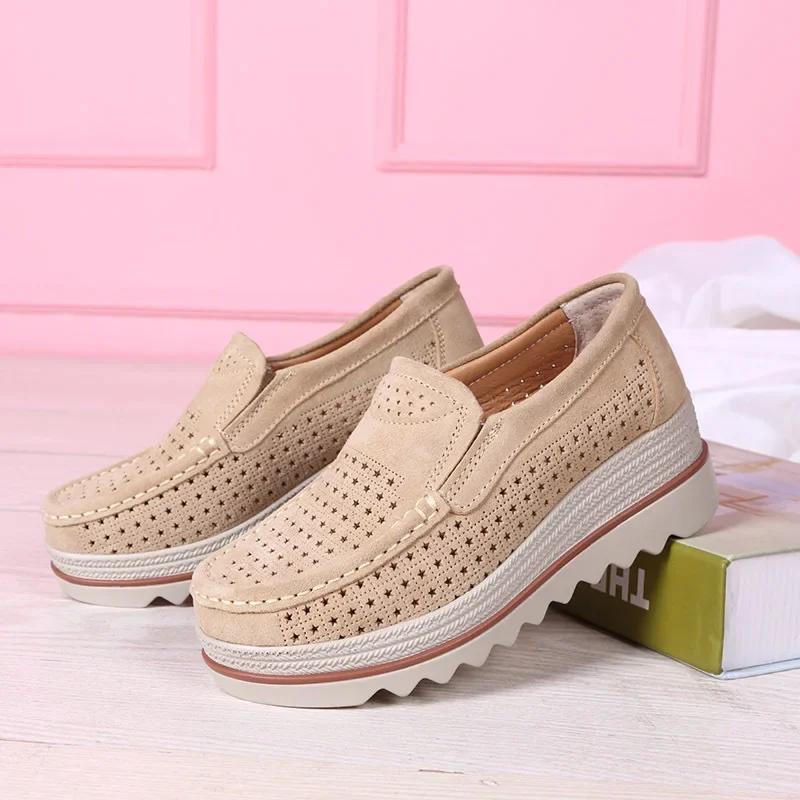Women Wedges Platform Loafers Ladies Elegant Genuine Leather Moccasins Shoes Woman Autumn Slip on Casual Women's Shoes