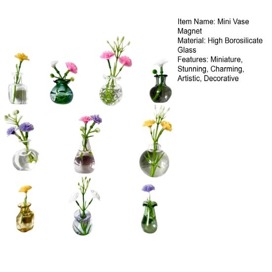 10 Pcs Mini Vase Magnets for Fridge Cute Tiny Magnetic Glass Vases Refrigerator Accessories Funny Plant Pot with Flowers for Locker Office Decoration