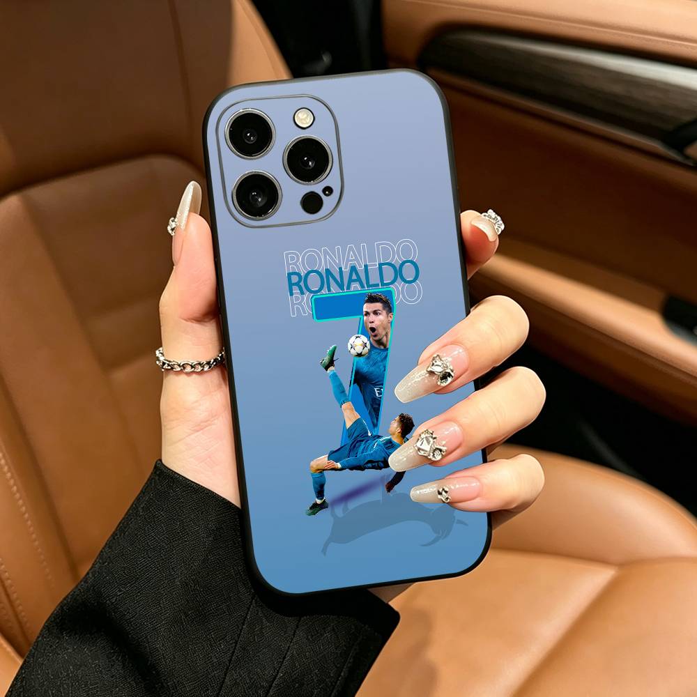 NO 7 Ronaldo Football Phone Case For iPhone 12 13 14 15 16 17 Pro Max, Lightweight and practical Soft Black Cover