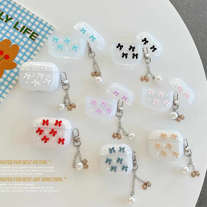 Pearl Bow Earphone Cover For Apple Airpods 4 Bluetooth Protective Case Airpods Pro Bow Pendant