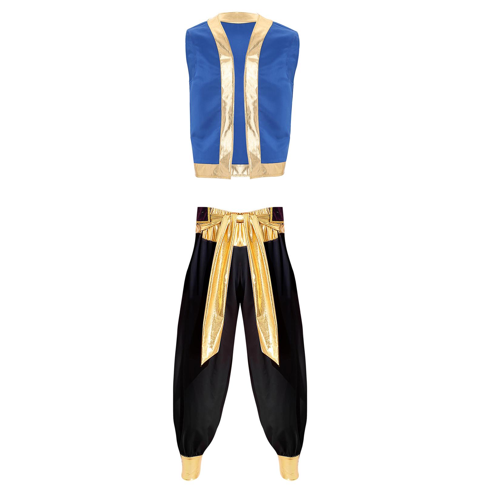 

Чоловічий костюм арабського принца з металевою обробкою, відкритий жилет, довгі штани, набір для вечірок на Хелловін чорний