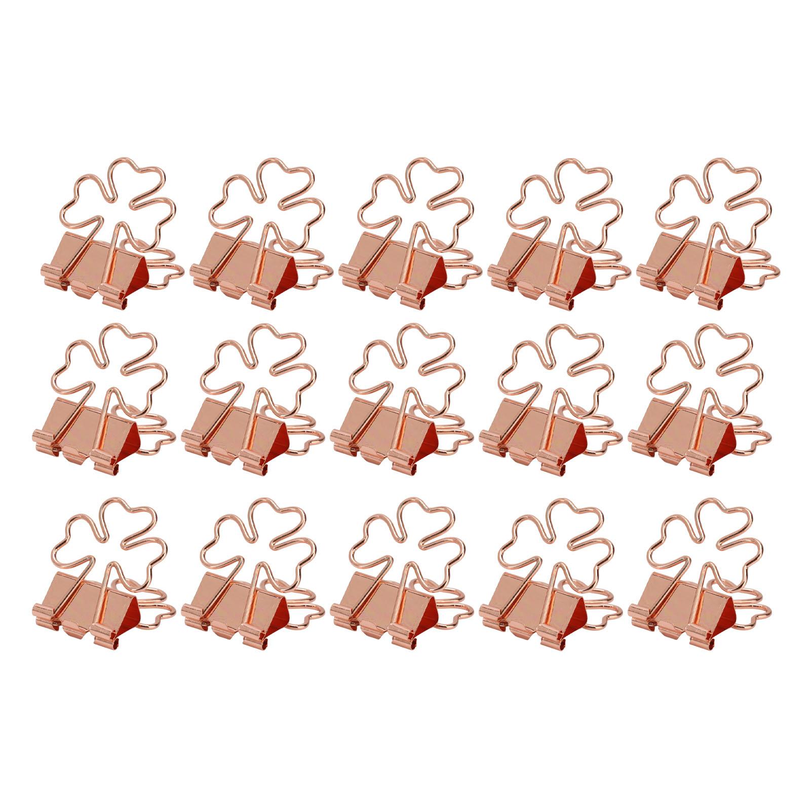 

15Pcs Paper Binder Clips Cute Rose Trefoil Strong Clamping Force Metal Small Binder Clips for Office Home School