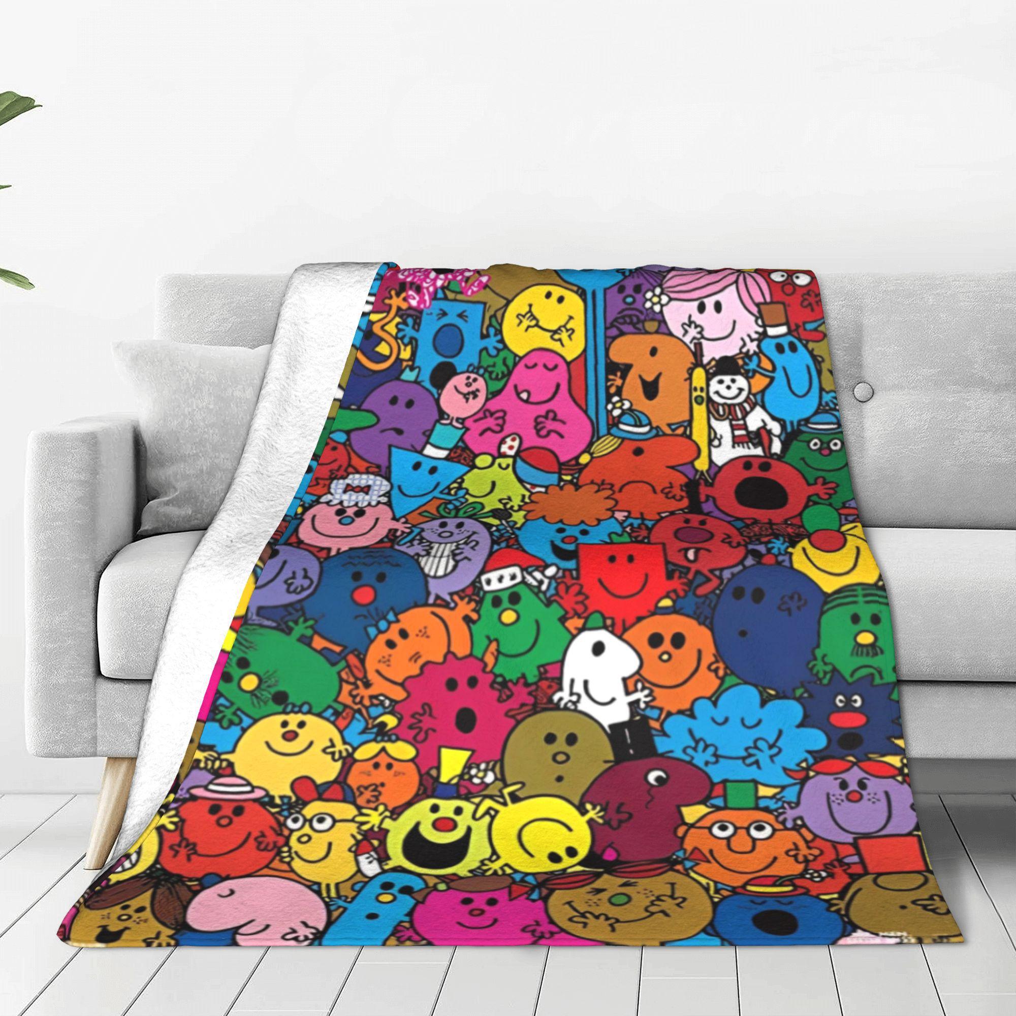 Creative Homewares Unisex Mr M-Men Cartoon Little M-Miss Blankets Mr Happy Miss Sunshine Shy Flannel Awesome Soft Throw Blanket For Home Winter Office