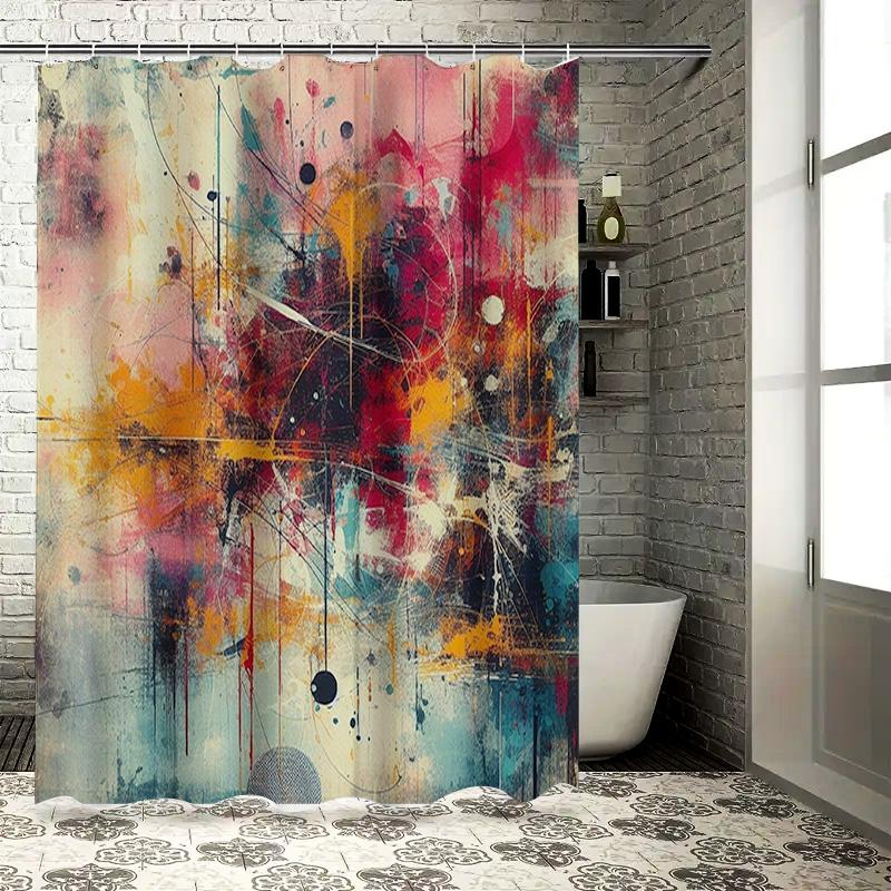 

Modern Abstract Shower Curtain Artistic Bathroom Decor In Red Blue Yellow White Black Splash Watercolor Pattern Made Of Waterpro W60H190(CM)-1 Pcs
