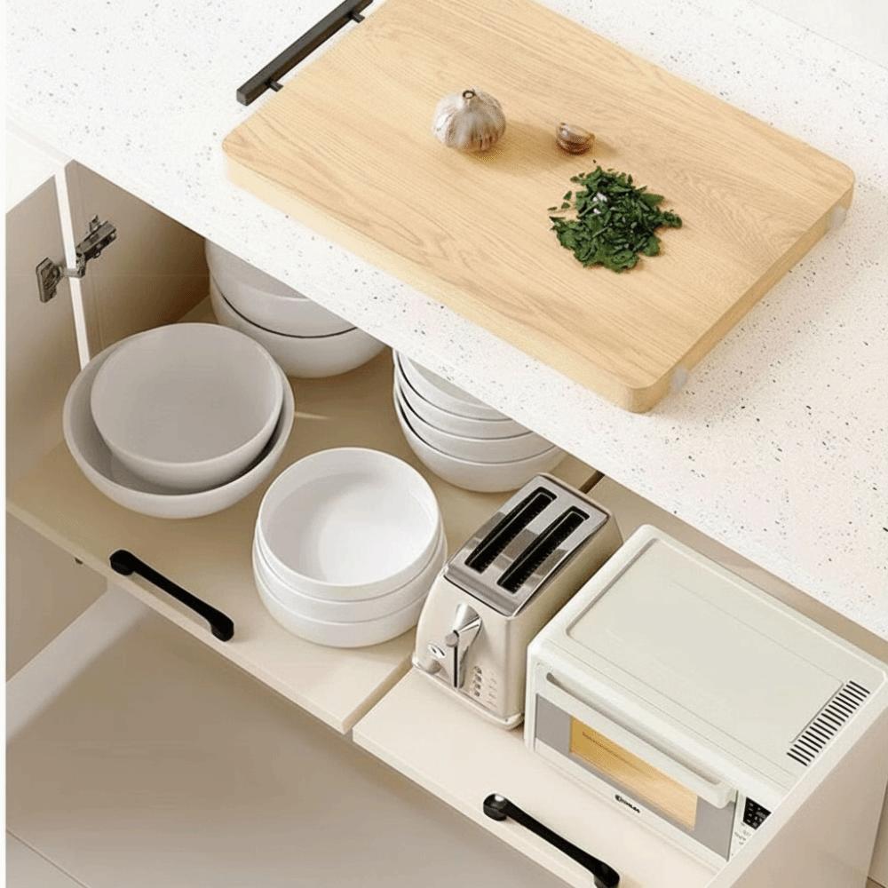 Slide Out Kitchen Storage Shelf No Drill Storage Tray Cabinet Organizer  Dishes Cups Supply