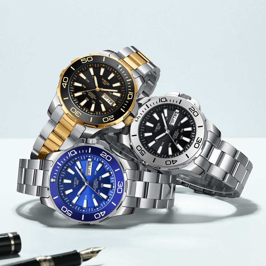 Nibosi Automatic Men'S Mechanical Watch Solid Steel Belt Multi-Function Luminous Waterproof