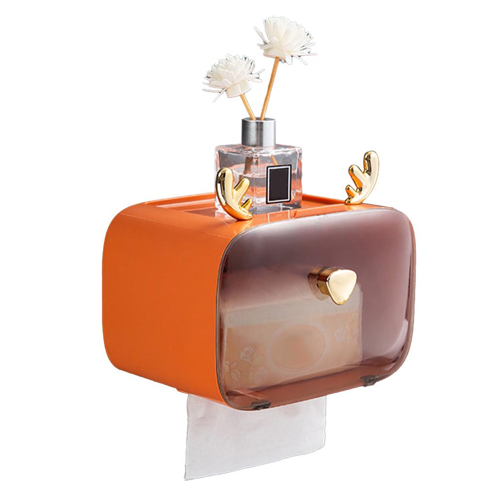 Waterproof Toilet Paper Holder Cute Rod Antlers Transparent Window Adjustable Hanging Wall Mounted Tissue Box