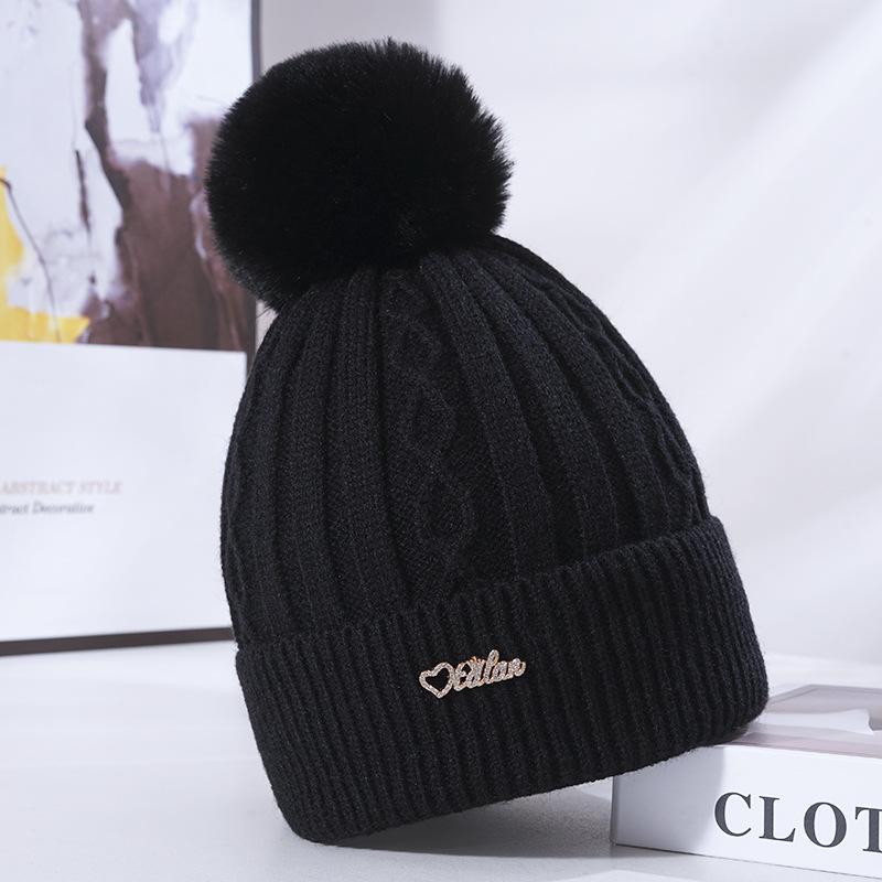 

Женская зимняя теплая вязаная шапка в корейском стиле, модная, универсальная, с плюшевой подкладкой, утолщенная, ветрозащитная, с защитой ушей, шерстяная шапка