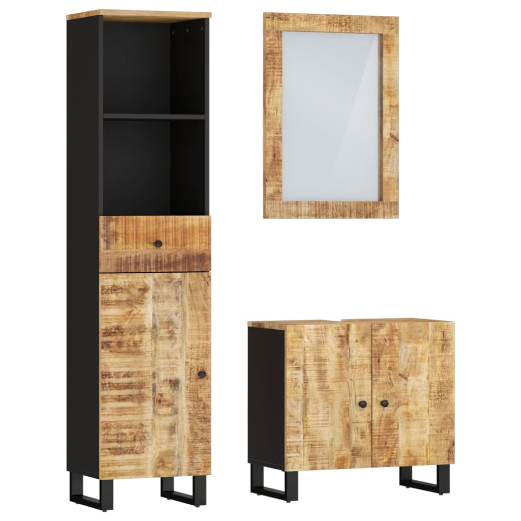 3 Piece Bathroom Furniture Set Solid Mango Wood