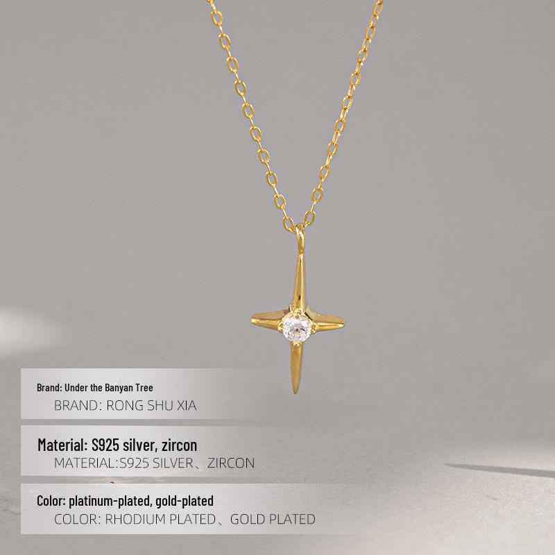 Banyan Tree S925 Silver Minimalist Diamond Cross Women's Fashion Necklace