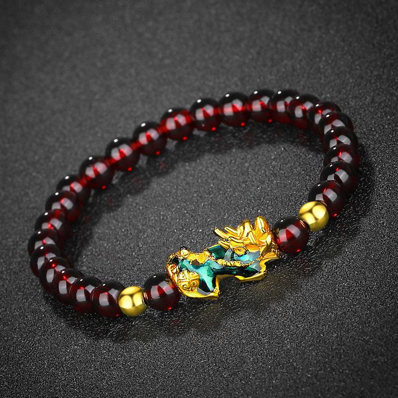 Vietnamese Sand Gold Pixiu Bracelet with Imitation Hetian Jade & Green Agate Beads, Women's Discoloring Stone, TikTok Style.
