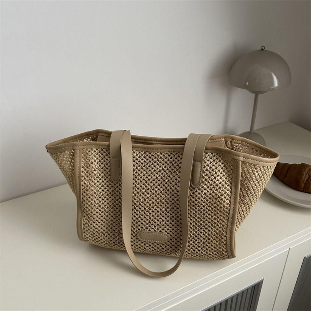 

Summer Weave Straw Bag Boho Tote Bag Fashion Straw Shoulder Bag for Women коричневий