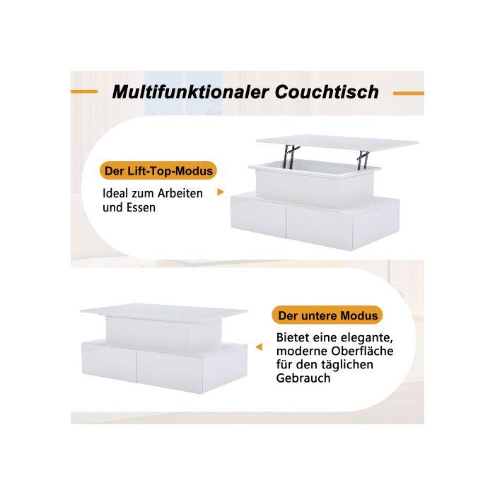 Table basse - MUVOE - Moderne - Blanc brillant - Éclairage LED - 4 tiroirs