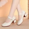 Sapatos de Couro Brilhante Respiráveis de Boca Baixa Estilo Britânico 4cm Mary Janes Primavera 2025 Sapatos de Salto Bloco Médio para Escritório Mãe Trabalho