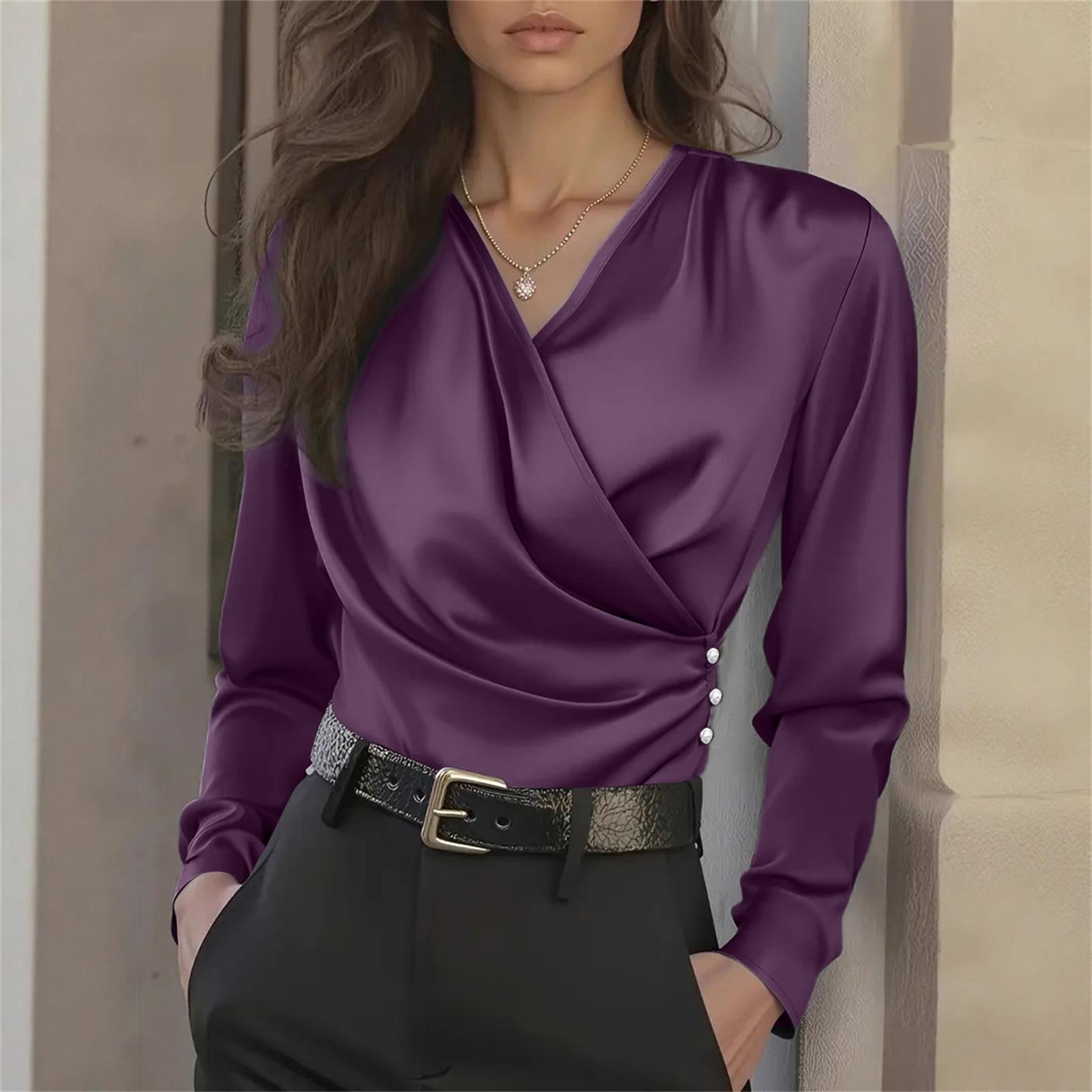 Women s French Luxury V-Neck Slim Fit Elegant Versatile Blouse XL