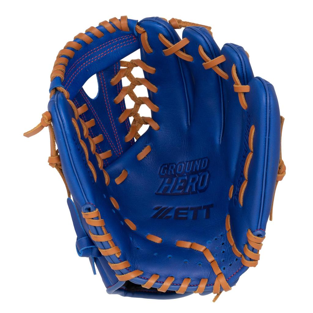 ZETT Youth Softball Ground Royal Blue x Oak Size L heights BJG762650 Glove, Hero, All-Around, Right-Handed Throw, Brown, (For 140-155cm),