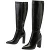 Pointed Thick Heels Knee Long Boots Women'S  Spring/Autumn Patent Leather  Pattern Panel Side Zipper Boots