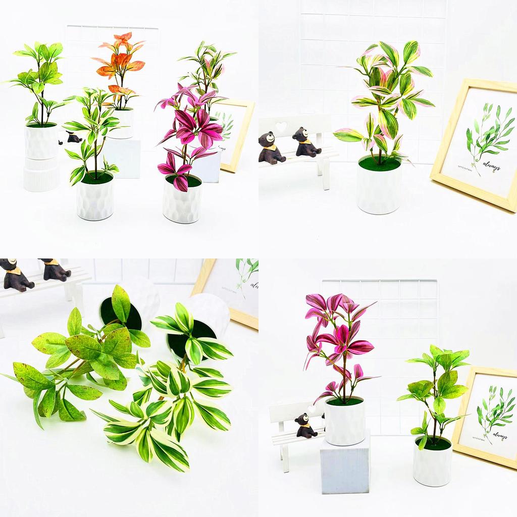 Simulated Multi Color Leaves Potted Artificial Fake Plant For Living Room Office And Photography Props