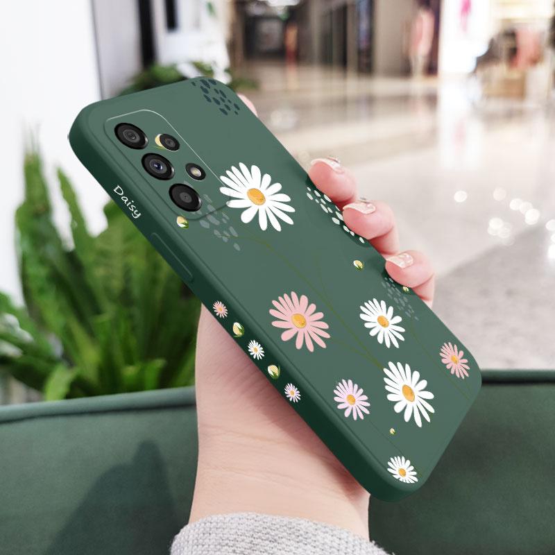 Green Daisies Phone Case For Samsung A73 A53 A33 A23 A13 A03 A03S A04 A04S A72 A52 A52S A32 A22 A12 A02S A02 A71 A51 4G 5G