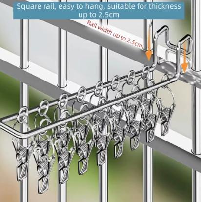 Stainless Steel Socks Drying Rack 11/16 Clips Waterproof Clothes Drying Rack Windproof Space Saving Laundry Hanger Indoor